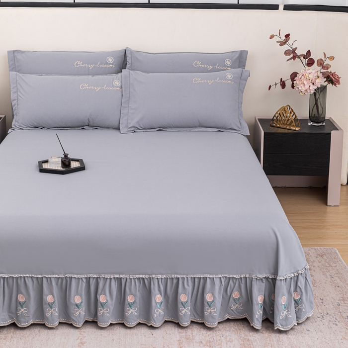 91家纺网 家纺一手货源 找家纺 梓之赫 2025新款高精密床裙绣花款系列-花满园 花满园-灰