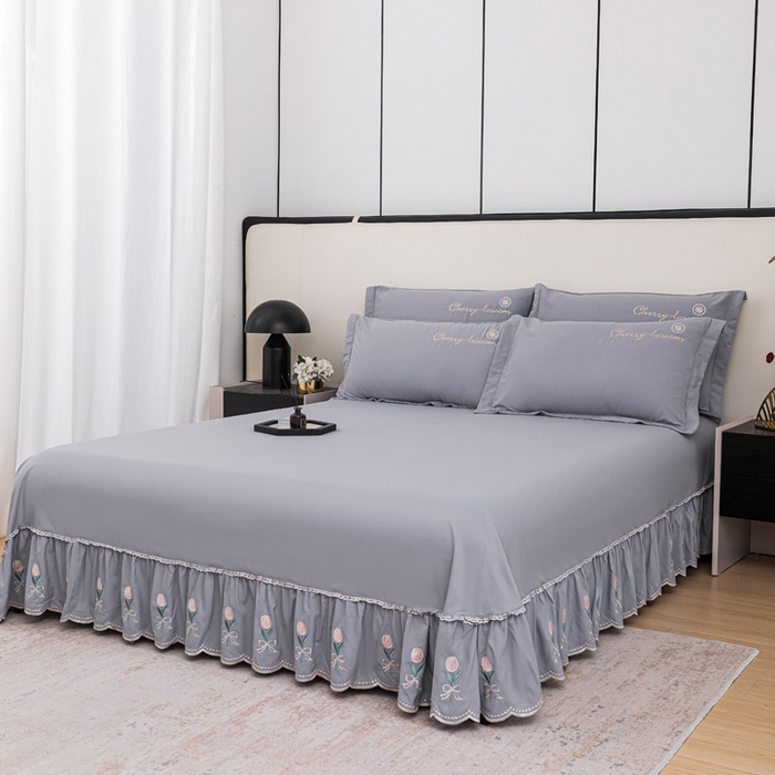 91家纺网 家纺一手货源 找家纺 梓之赫 2025新款高精密床裙绣花款系列-花满园 花满园-灰