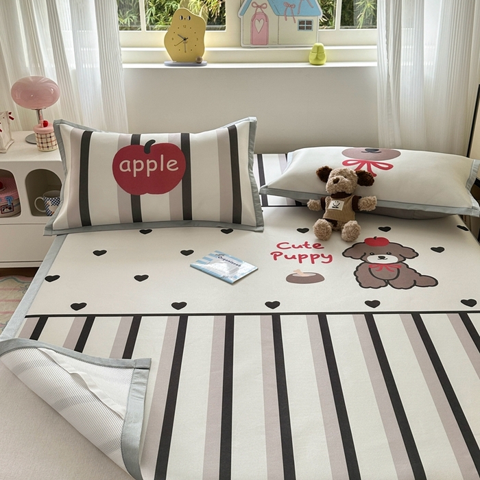 91家纺网 家纺一手货源 找家纺  （提供买家秀 爆款花型 不断货）2025新款A类碳光软冰丝凉席系列-床笠款 幸运狗狗