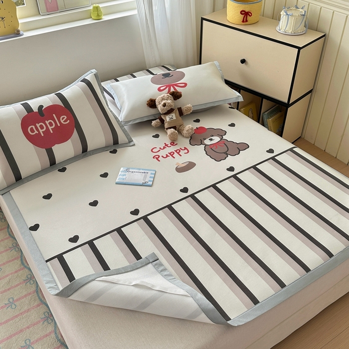 91家纺网 家纺一手货源 找家纺  （提供买家秀 爆款花型 不断货）2025新款A类碳光软冰丝凉席系列-床笠款 幸运狗狗