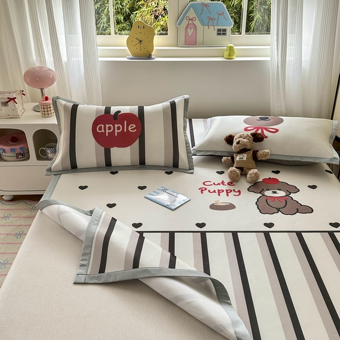 91家纺网 家纺一手货源 找家纺  （提供买家秀 爆款花型 不断货）2025新款A类碳光软冰丝凉席系列-床笠款 幸运狗狗