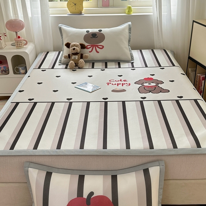 91家纺网 家纺一手货源 找家纺  （提供买家秀 爆款花型 不断货）2025新款A类碳光软冰丝凉席系列-床笠款 幸运狗狗