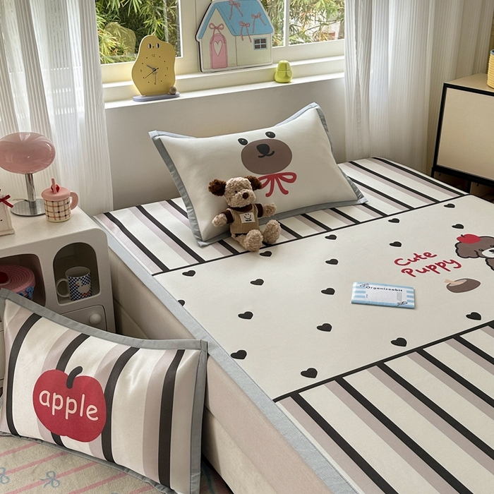 91家纺网 家纺一手货源 找家纺  （提供买家秀 爆款花型 不断货）2025新款A类碳光软冰丝凉席系列-床笠款 幸运狗狗