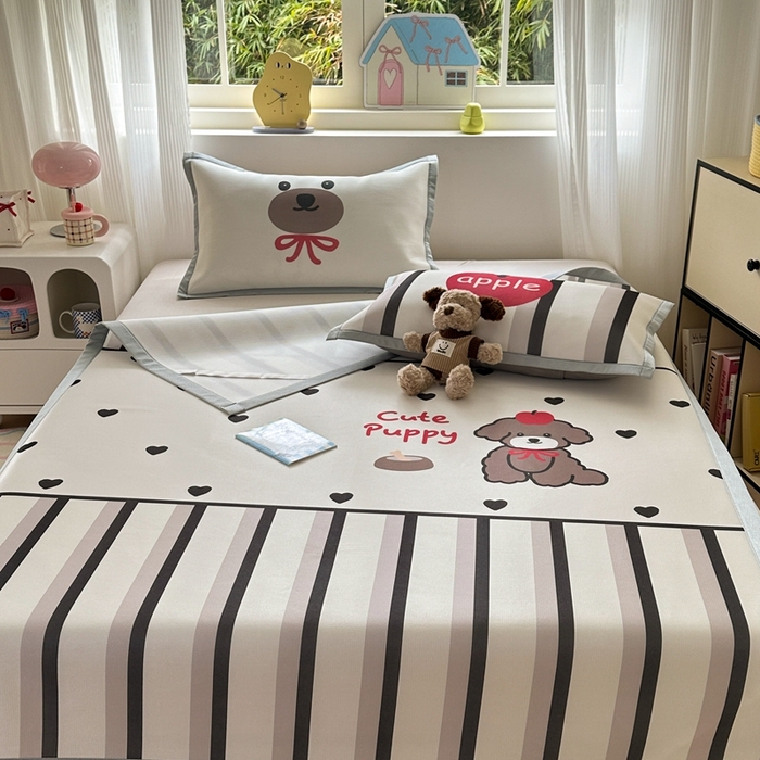 91家纺网 家纺一手货源 找家纺  （提供买家秀 爆款花型 不断货）2025新款A类碳光软冰丝凉席系列-床笠款 幸运狗狗