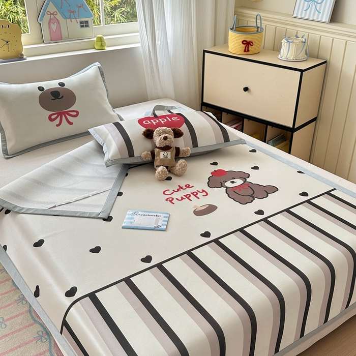 91家纺网 家纺一手货源 找家纺  （提供买家秀 爆款花型 不断货）2025新款A类碳光软冰丝凉席系列-床笠款 幸运狗狗