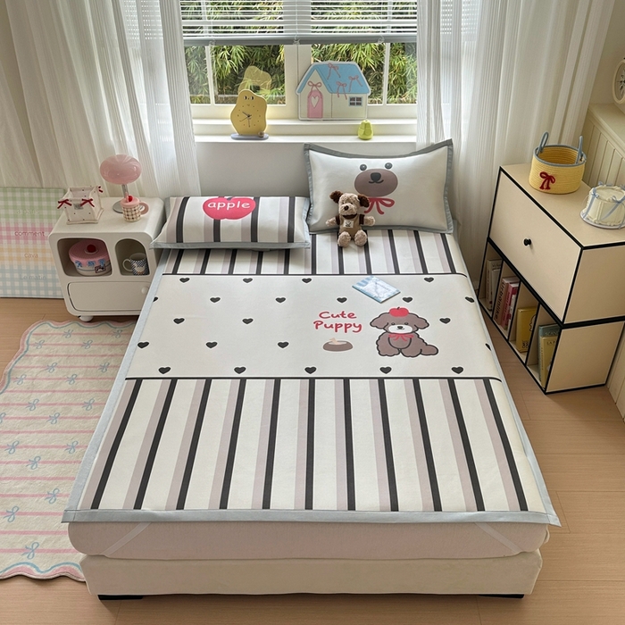 91家纺网 家纺一手货源 找家纺  （提供买家秀 爆款花型 不断货）2025新款A类碳光软冰丝凉席系列-床笠款 幸运狗狗