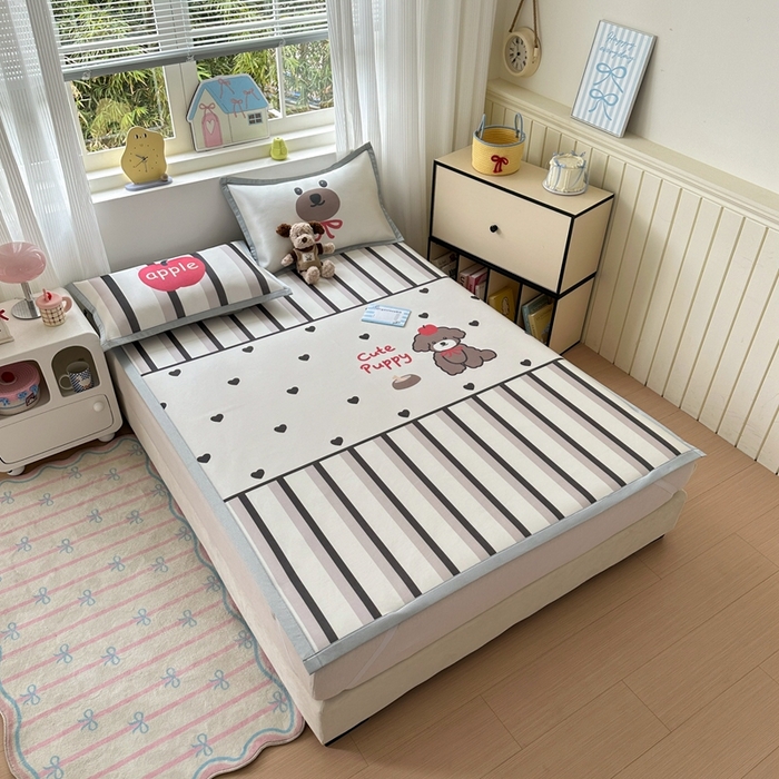 91家纺网 家纺一手货源 找家纺  （提供买家秀 爆款花型 不断货）2025新款A类碳光软冰丝凉席系列-床笠款 幸运狗狗