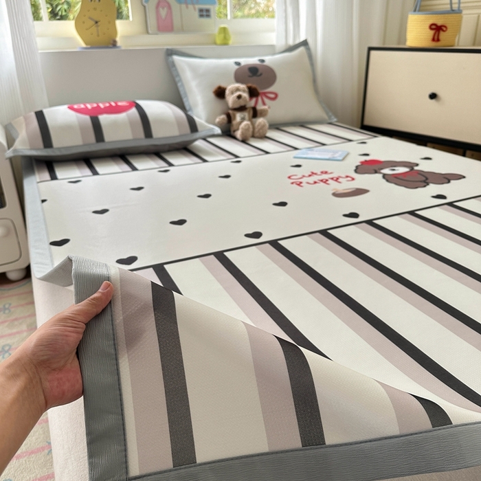 91家纺网 家纺一手货源 找家纺  （提供买家秀 爆款花型 不断货）2025新款A类碳光软冰丝凉席系列-床笠款 幸运狗狗