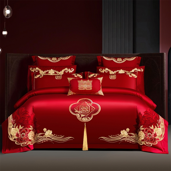 用心 2025新款婚庆全棉刺绣四件套多件套系列 红装佳人