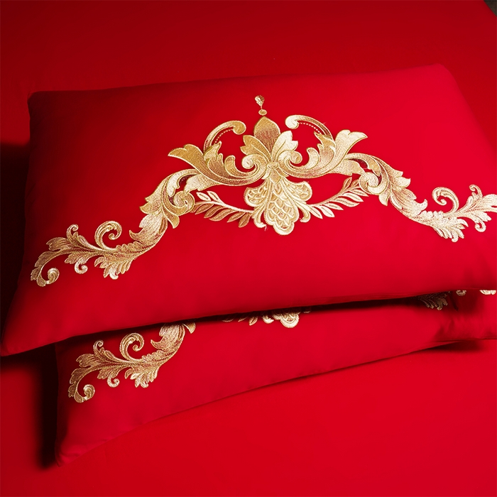 91家纺网 家纺一手货源 找家纺 用心 2025新款婚庆全棉刺绣四件套多件套系列 红装佳人