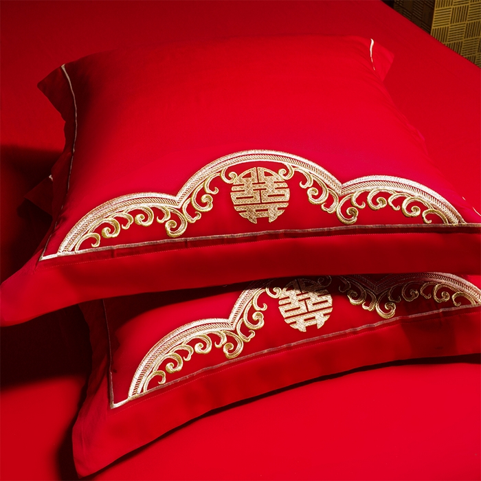 91家纺网 家纺一手货源 找家纺 用心 2025新款婚庆全棉刺绣四件套多件套系列 红装佳人