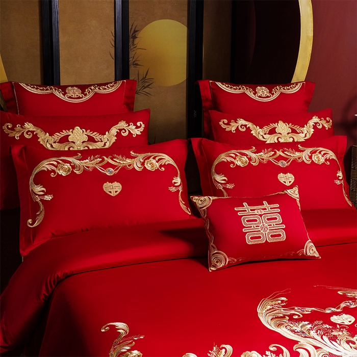 91家纺网 家纺一手货源 找家纺 用心 2025新款婚庆全棉刺绣四件套多件套系列 佳偶良缘