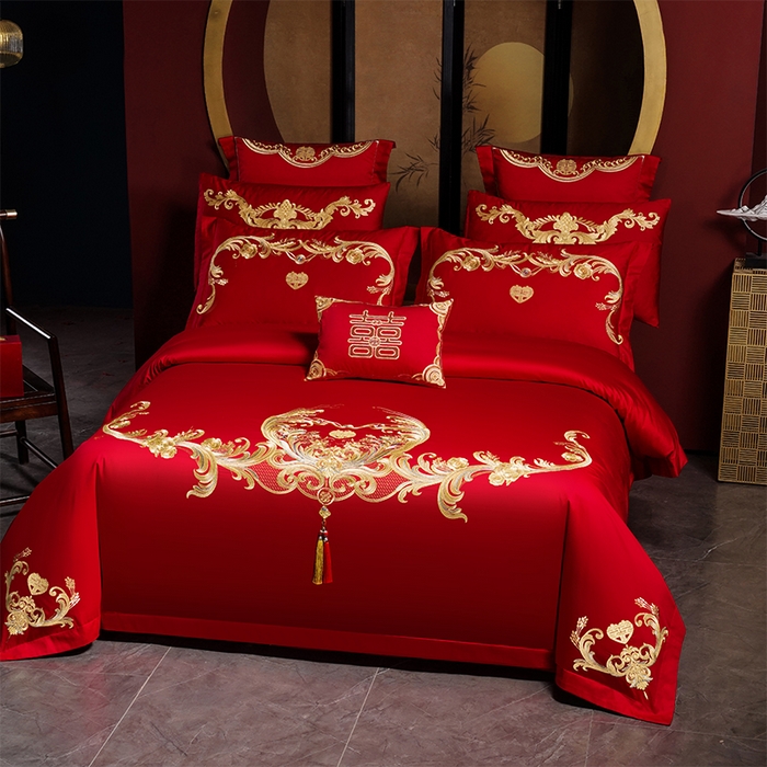 91家纺网 家纺一手货源 找家纺 用心 2025新款婚庆全棉刺绣四件套多件套系列 佳偶良缘