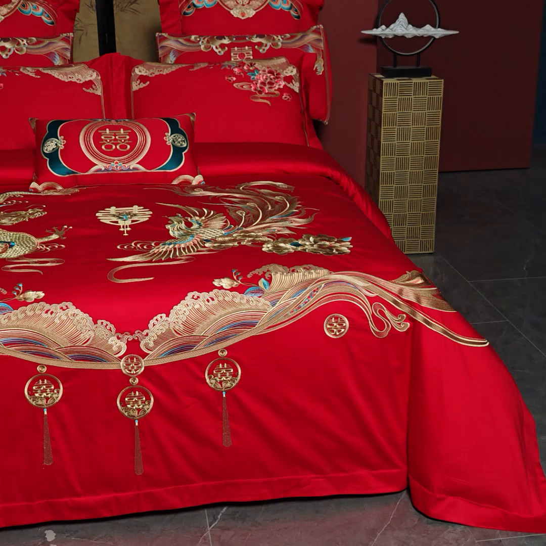 91家纺网 家纺一手货源 找家纺 用心 2025新款婚庆全棉刺绣四件套多件套系列