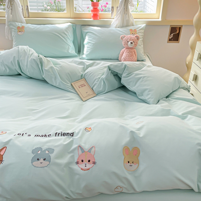  （提供买家秀 爆款花型 不断货）2025新款全棉纯棉水洗棉毛巾绣贴布绣卡通四件套 森林伙伴