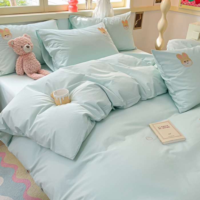 91家纺网 家纺一手货源 找家纺 （提供买家秀 爆款花型 不断货）2025新款全棉纯棉水洗棉毛巾绣贴布绣卡通四件套 森林伙伴