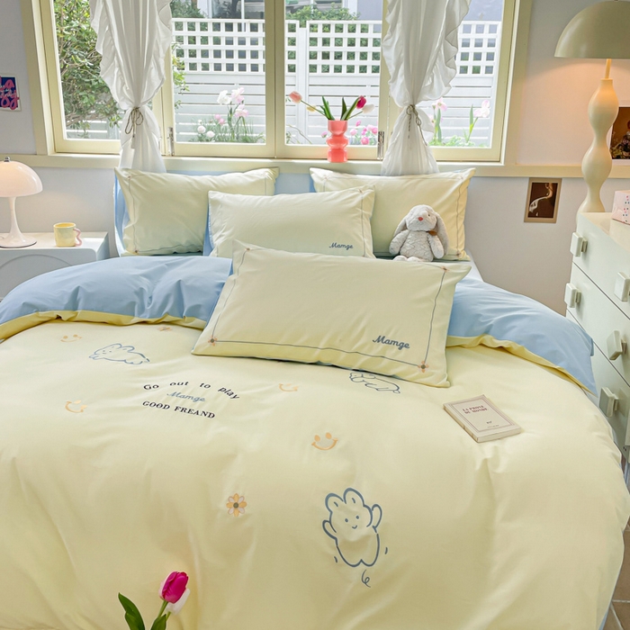  （提供买家秀 爆款花型 不断货）2025新款全棉纯棉水洗棉毛巾绣贴布绣卡通四件套 微笑乐园