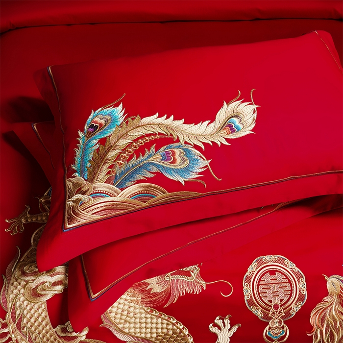 91家纺网 家纺一手货源 找家纺 用心 2025新款婚庆全棉刺绣四件套多件套系列 龙凤双喜