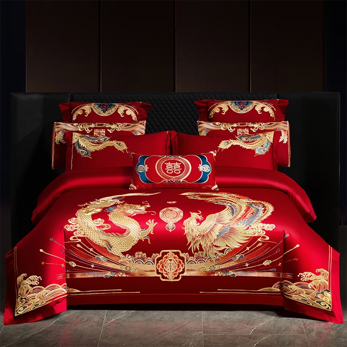 用心 2025新款婚庆全棉刺绣四件套多件套系列 龙凤双喜