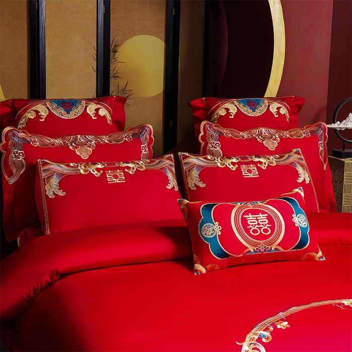 91家纺网 家纺一手货源 找家纺 用心 2025新款婚庆全棉刺绣四件套多件套系列皇家喜事