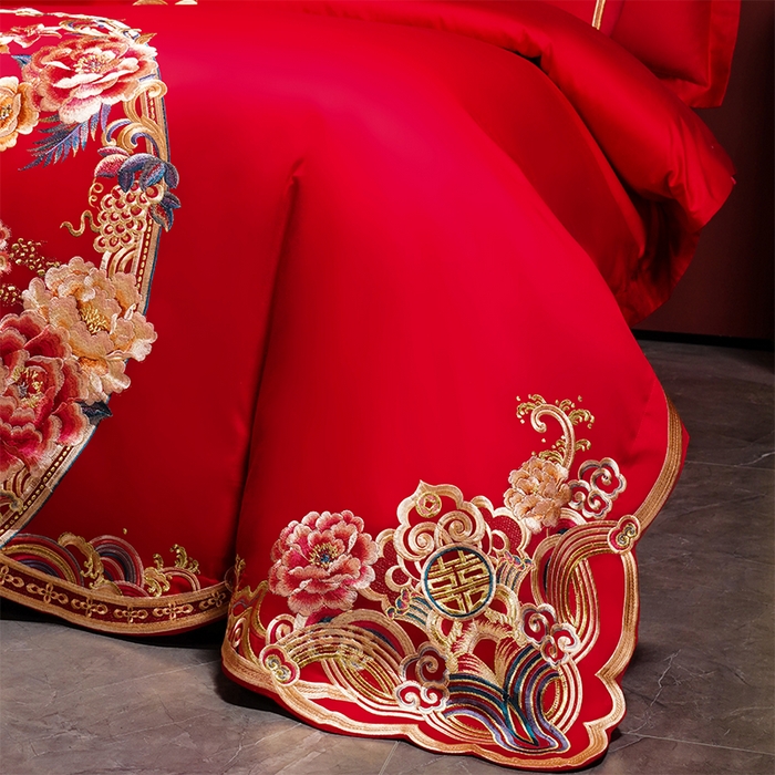 91家纺网 家纺一手货源 找家纺 用心 2025新款婚庆全棉刺绣四件套多件套系列皇家喜事