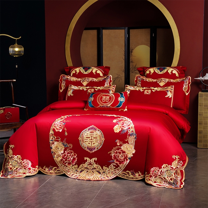 91家纺网 家纺一手货源 找家纺 用心 2025新款婚庆全棉刺绣四件套多件套系列皇家喜事