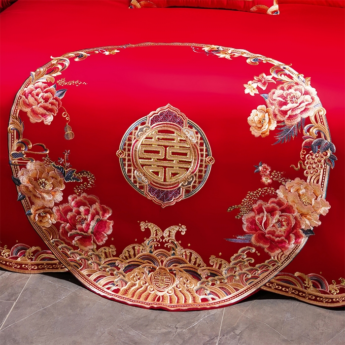 91家纺网 家纺一手货源 找家纺 用心 2025新款婚庆全棉刺绣四件套多件套系列皇家喜事