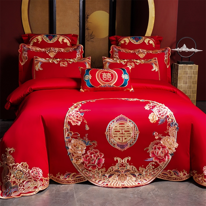 91家纺网 家纺一手货源 找家纺 用心 2025新款婚庆全棉刺绣四件套多件套系列皇家喜事