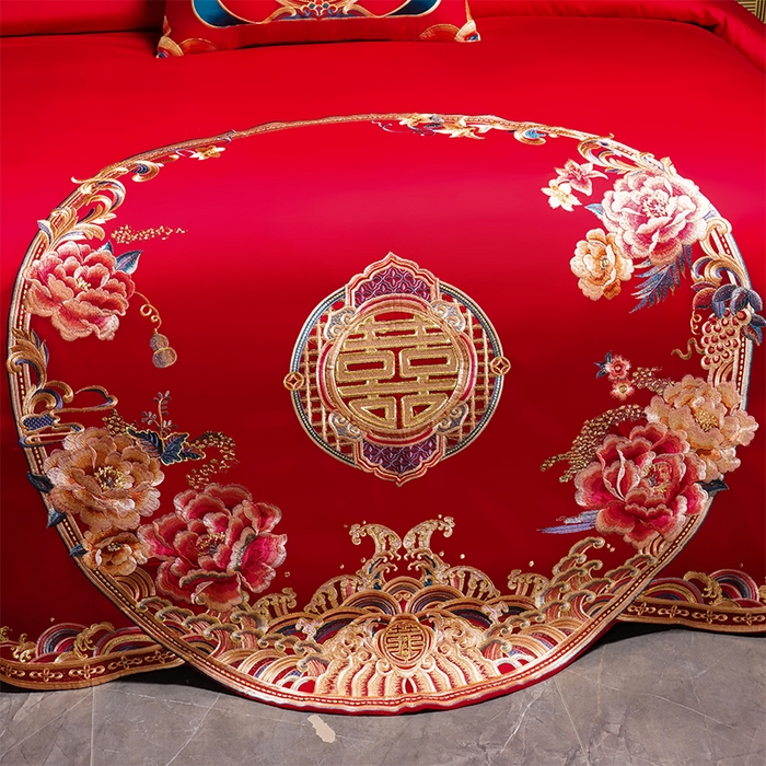 91家纺网 家纺一手货源 找家纺 用心 2025新款婚庆全棉刺绣四件套多件套系列皇家喜事