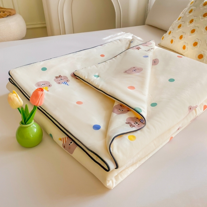 91家纺网 家纺一手货源 找家纺  提供买家秀爆款花型不断货）2025新款A类母婴级宝宝被子豆豆绒牛奶针织棉被子儿童豆豆被大豆被春秋冬被 牛奶针织被-波点小熊