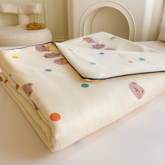 91家纺网 家纺一手货源 找家纺  提供买家秀爆款花型不断货）2025新款A类母婴级宝宝被子豆豆绒牛奶针织棉被子儿童豆豆被大豆被春秋冬被 牛奶针织被-波点小熊