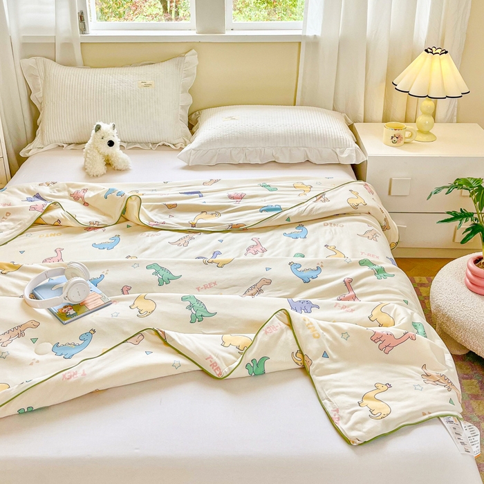 91家纺网 家纺一手货源 找家纺  提供买家秀爆款花型不断货）2025新款A类母婴级宝宝被子豆豆绒牛奶针织棉被子儿童豆豆被大豆被春秋冬被 牛奶针织被-恐龙世界