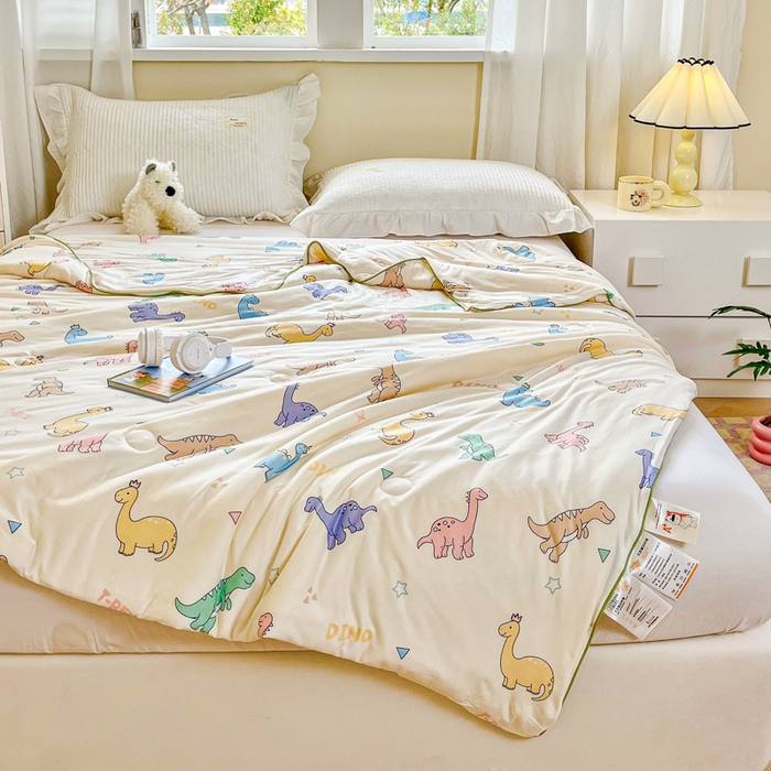 91家纺网 家纺一手货源 找家纺  提供买家秀爆款花型不断货）2025新款A类母婴级宝宝被子豆豆绒牛奶针织棉被子儿童豆豆被大豆被春秋冬被 牛奶针织被-恐龙世界