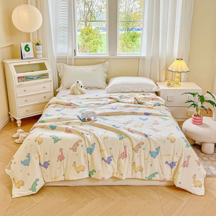 91家纺网 家纺一手货源 找家纺  提供买家秀爆款花型不断货）2025新款A类母婴级宝宝被子豆豆绒牛奶针织棉被子儿童豆豆被大豆被春秋冬被 牛奶针织被-恐龙世界