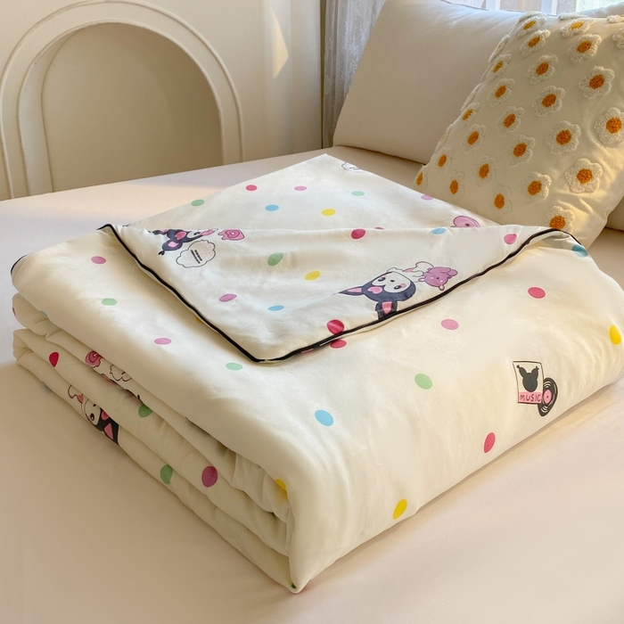 91家纺网 家纺一手货源 找家纺  提供买家秀爆款花型不断货）2025新款A类母婴级宝宝被子豆豆绒牛奶针织棉被子儿童豆豆被大豆被春秋冬被 牛奶针织被-库洛米