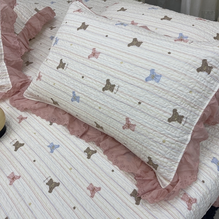 91家纺网 家纺一手货源 找家纺 禧瑞谷 2025新款全棉纯棉双层花边绗缝夹棉榻榻米支持定制农村大炕盖 彩条熊