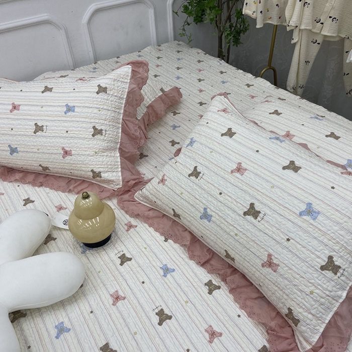 91家纺网 家纺一手货源 找家纺 禧瑞谷 2025新款全棉纯棉双层花边绗缝夹棉榻榻米支持定制农村大炕盖 彩条熊