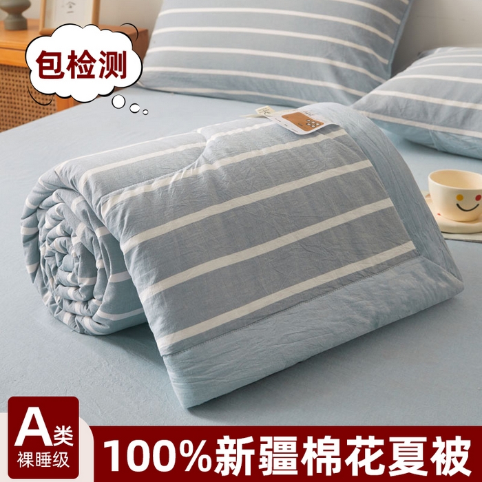  2025新款无印风新疆棉花夏被夏凉被空调可机洗（提供买家秀 爆款花型 不断货） 蓝宽条