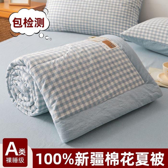  2025新款无印风新疆棉花夏被夏凉被空调可机洗（提供买家秀 爆款花型 不断货） 蓝小格