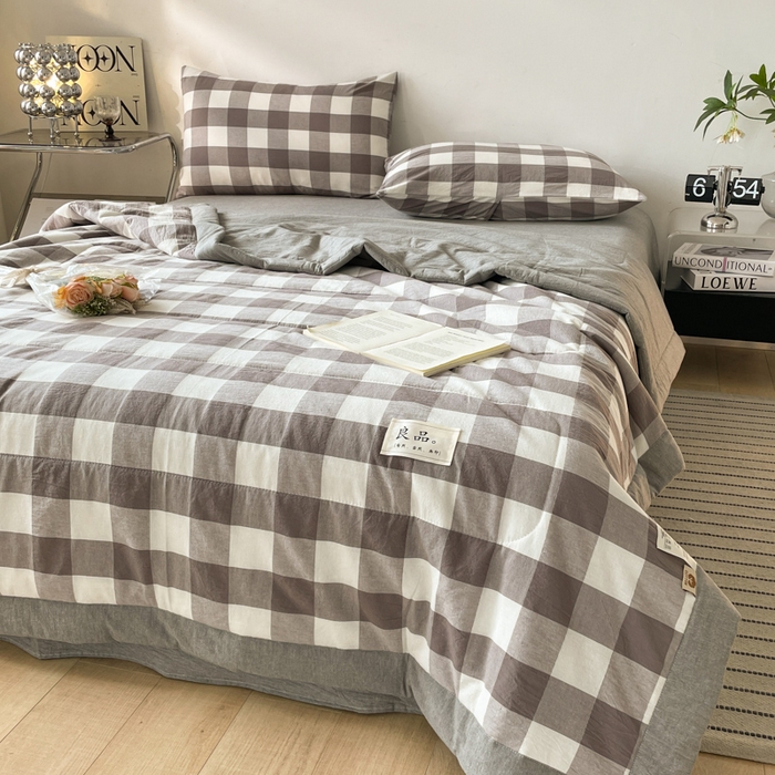 91家纺网 家纺一手货源 找家纺  2025新款无印风新疆棉花夏被夏凉被空调可机洗（提供买家秀 爆款花型 不断货） 良品-灰中格