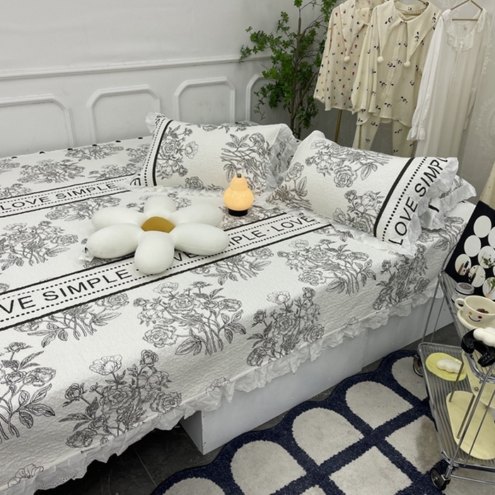 91家纺网 家纺一手货源 找家纺 禧瑞谷 2025新款全棉纯棉双层花边绗缝夹棉榻榻米支持定制农村大炕盖 梦境