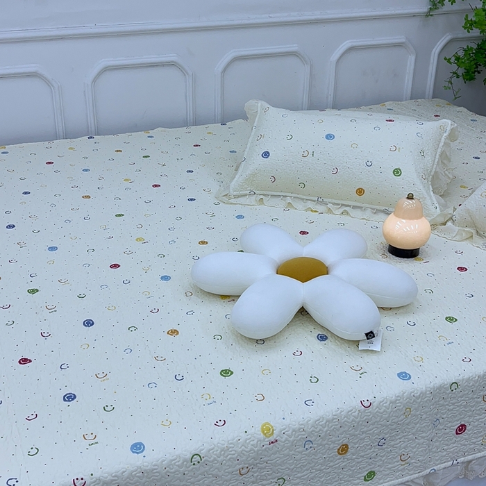 91家纺网 家纺一手货源 找家纺 禧瑞谷 2025新款全棉纯棉双层花边绗缝夹棉榻榻米支持定制农村大炕盖 笑脸