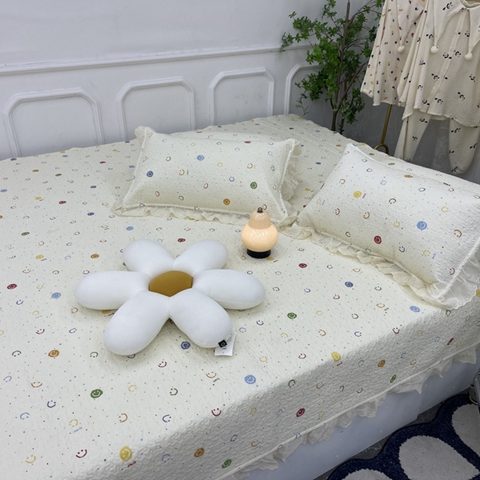 91家纺网 家纺一手货源 找家纺 禧瑞谷 2025新款全棉纯棉双层花边绗缝夹棉榻榻米支持定制农村大炕盖 笑脸