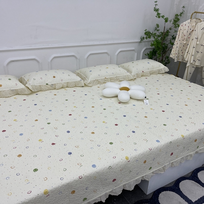 禧瑞谷 2025新款全棉纯棉双层花边绗缝夹棉榻榻米支持定制农村大炕盖 笑脸
