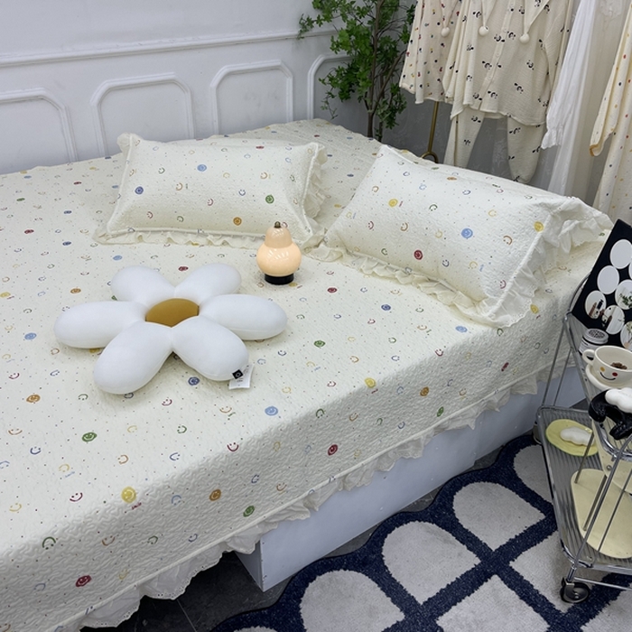 91家纺网 家纺一手货源 找家纺 禧瑞谷 2025新款全棉纯棉双层花边绗缝夹棉榻榻米支持定制农村大炕盖 笑脸