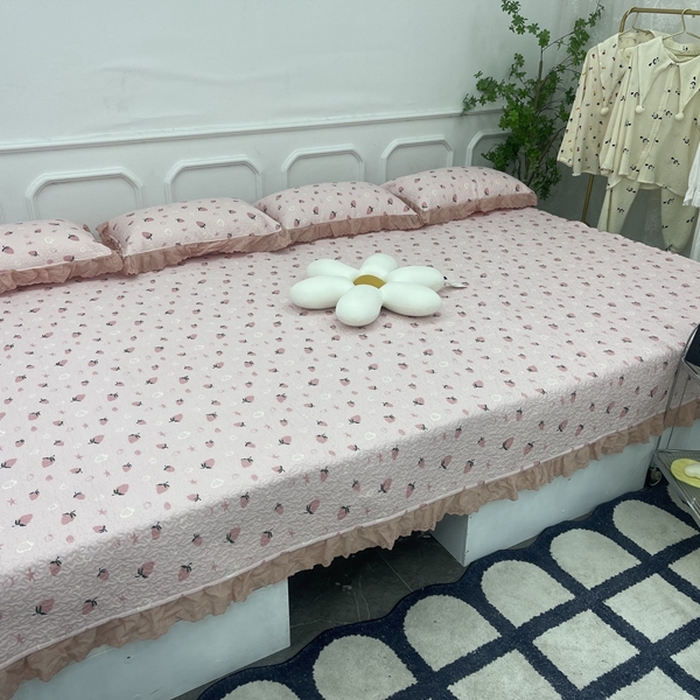 91家纺网 家纺一手货源 找家纺 （总）禧瑞谷 2025新款全棉纯棉双层花边绗缝夹棉榻榻米支持定制农村大炕盖