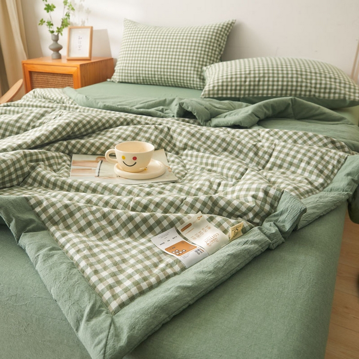 91家纺网 家纺一手货源 找家纺  2025新款无印风新疆棉花夏被夏凉被空调可机洗（提供买家秀 爆款花型 不断货） 绿小格