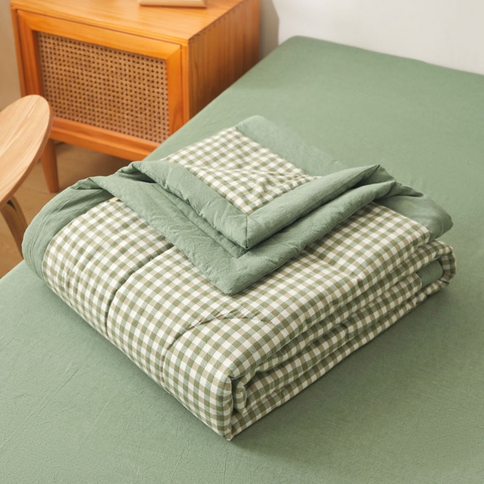 91家纺网 家纺一手货源 找家纺  2025新款无印风新疆棉花夏被夏凉被空调可机洗（提供买家秀 爆款花型 不断货） 绿小格