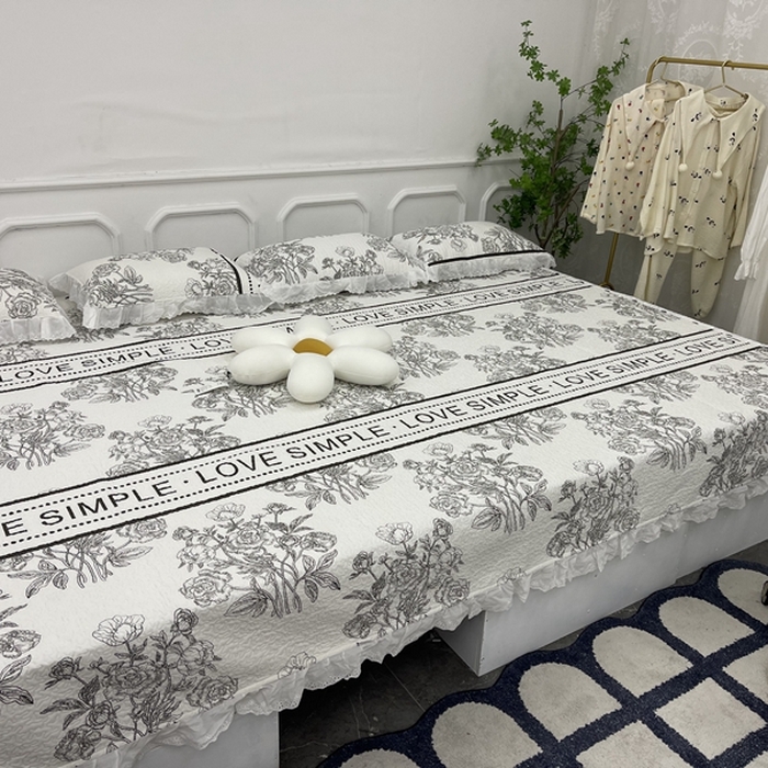 91家纺网 家纺一手货源 找家纺 （总）禧瑞谷 2025新款全棉纯棉双层花边绗缝夹棉榻榻米支持定制农村大炕盖