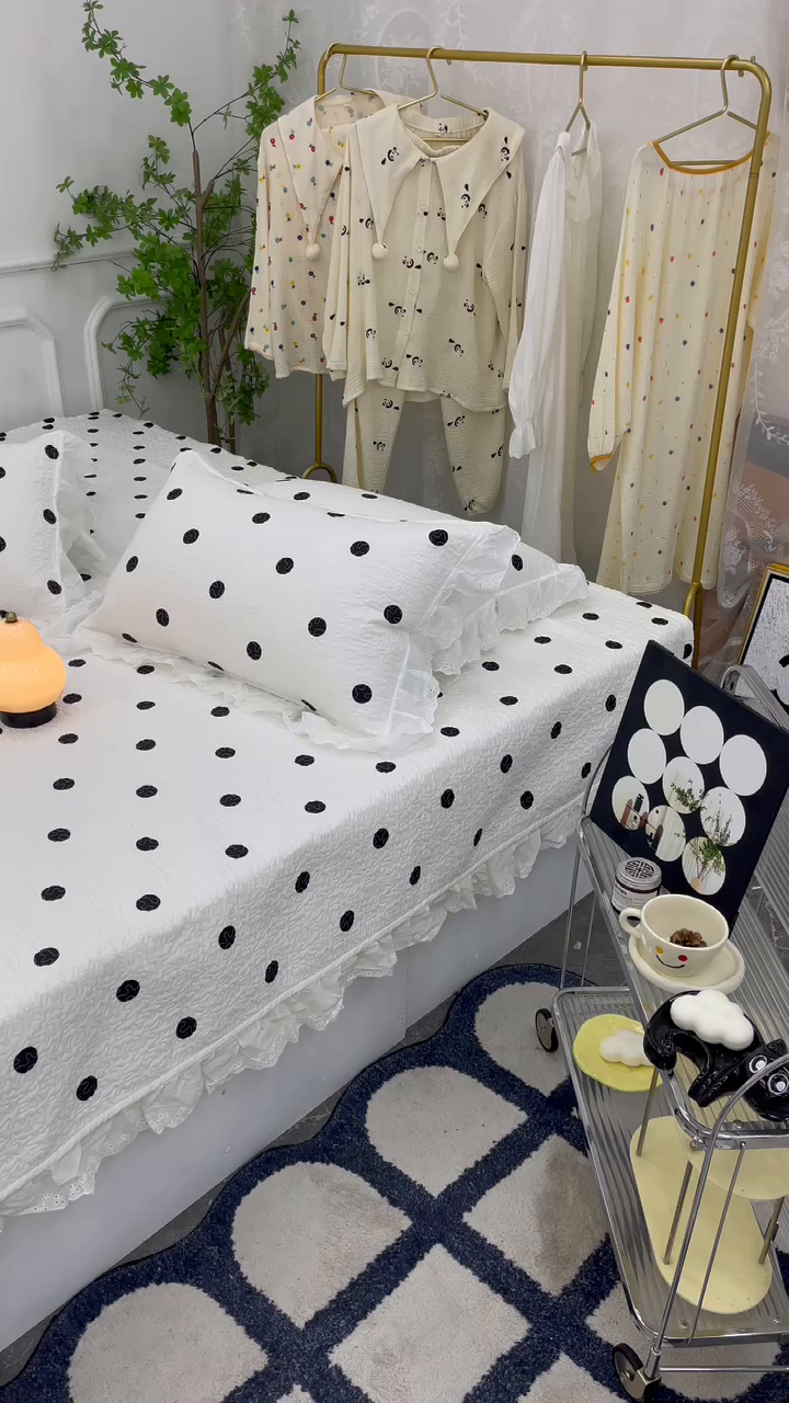 91家纺网 家纺一手货源 找家纺 禧瑞谷 2025新款全棉纯棉双层花边绗缝夹棉榻榻米支持定制农村大炕盖